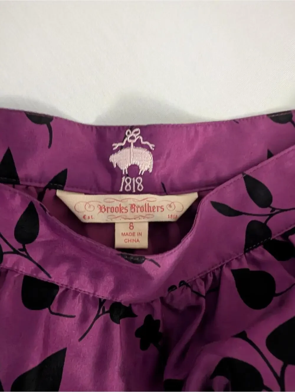 Brooks Brothers 100% Silk Skirt Magenta Violet Botanical Leaf Line Size 8